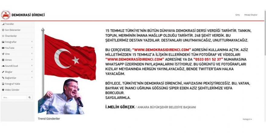 Ankara Büyükşehir Belediyesinden 15 Temmuz için web sitesi