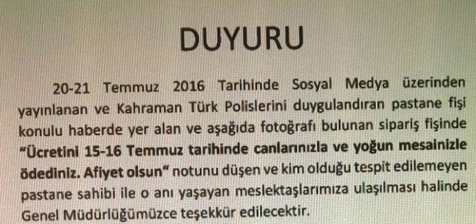 Emniyet, teşekkür etmek için polise jest yapan pastaneyi arıyor