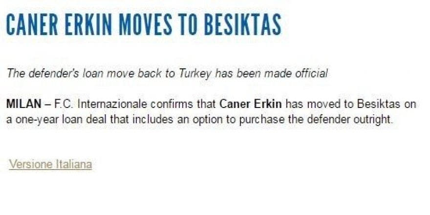 İnter, Caner Erkin’i Beşiktaş’a kiraladı