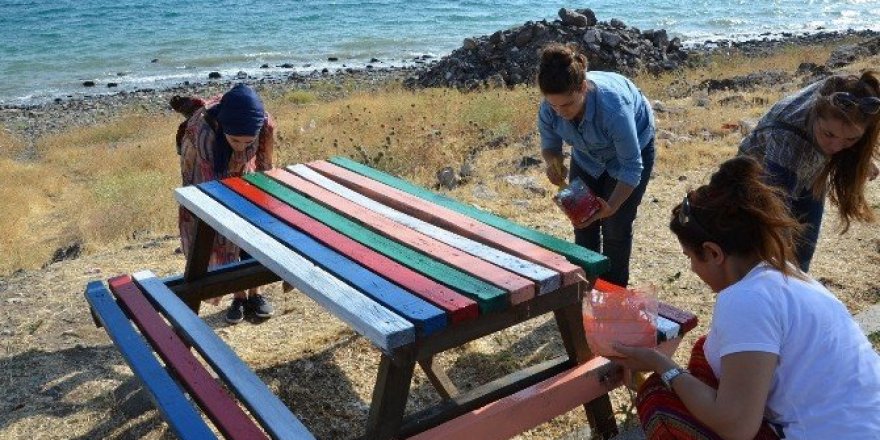 Erciş’te banklar gökkuşağı rengine boyandı