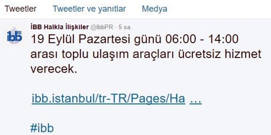 Pazartesi günü toplu ulaşım ücretsiz olacak