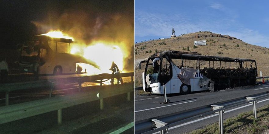 Seyir halindeki yolcu otobüsünde yangın