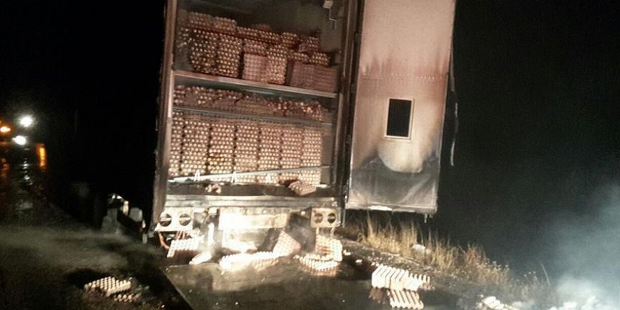 Yumurta yüklü tır alev aldı