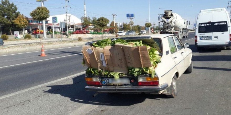 Otomobilin içini ve dışını marul doldurdu