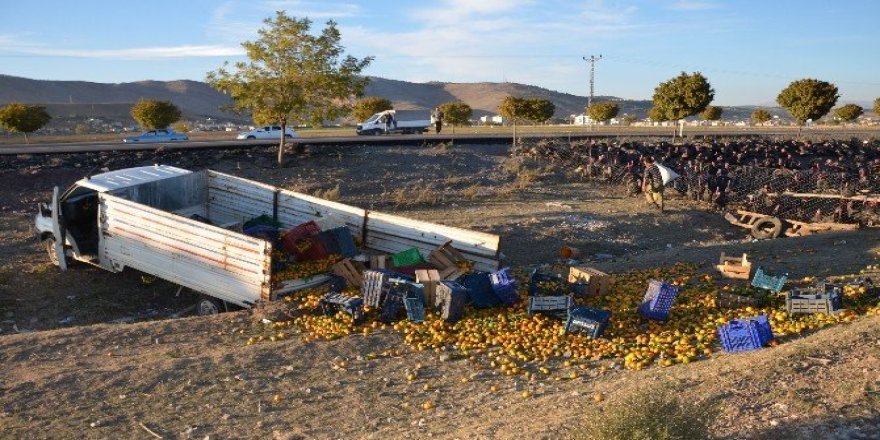 Mandalina yüklü kamyonet takla attı: 1 ölü, 2 yaralı