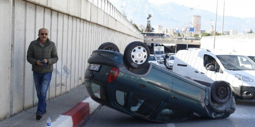 Takla atan araçtan burnu bile kanamadan çıktı