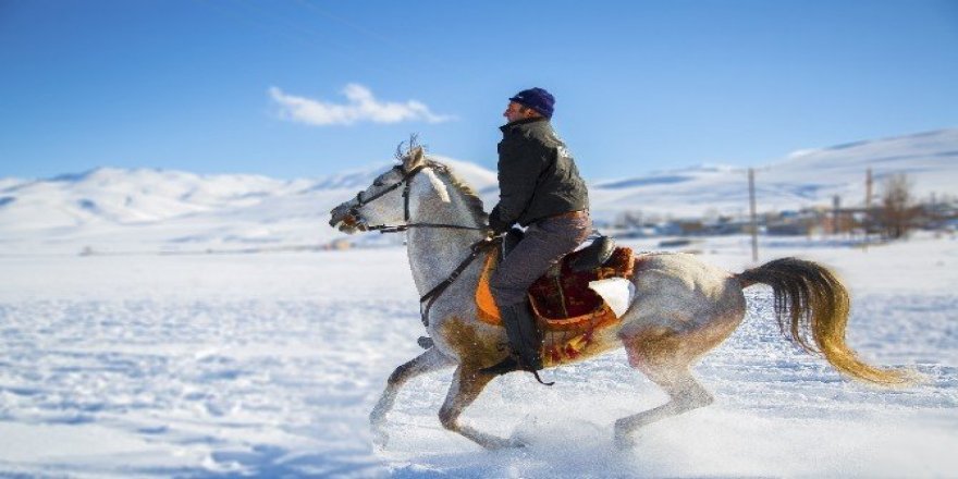 Erzurum’da kar üzerinde cirit
