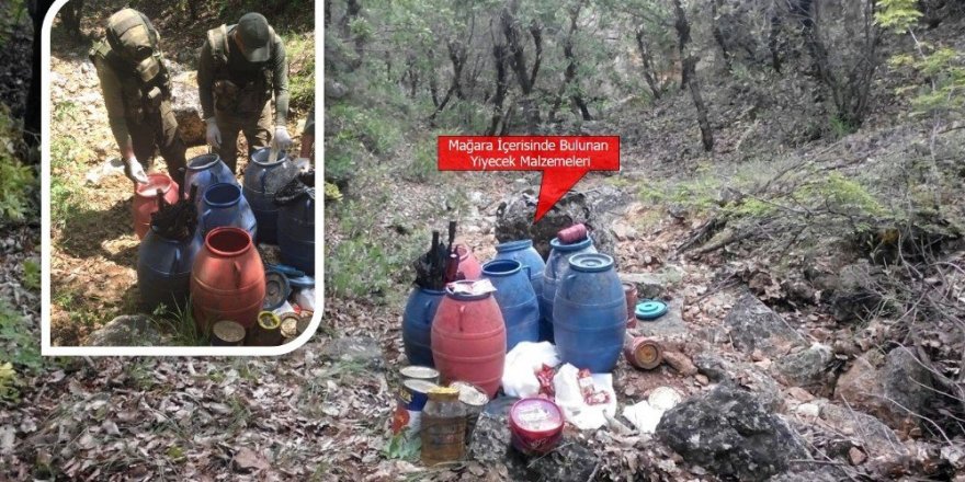 Üç odalı mağarada 260 kilogram yiyecek ile 1 adet EYP ele geçirildi