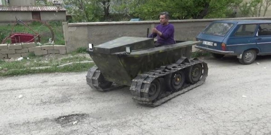 Hurda parçalarından tank görünümlü arazi aracı yaptı