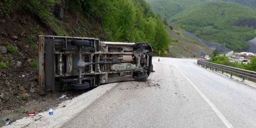 Yoldan çıkan kamyon devrildi: 1 Yaralı