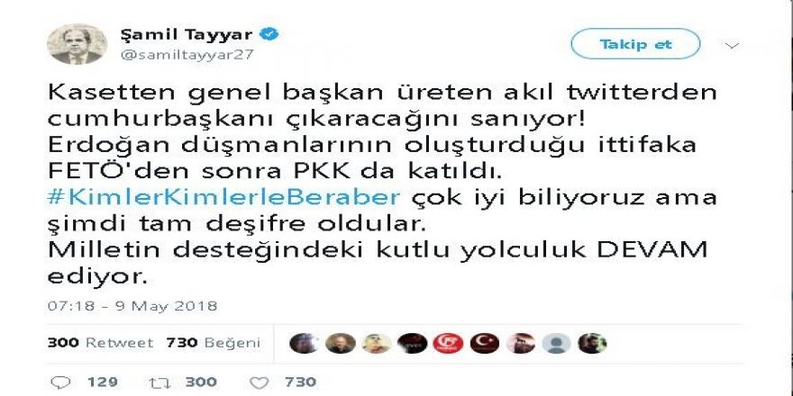 Şamil Tayyar’dan akıl çıkışı