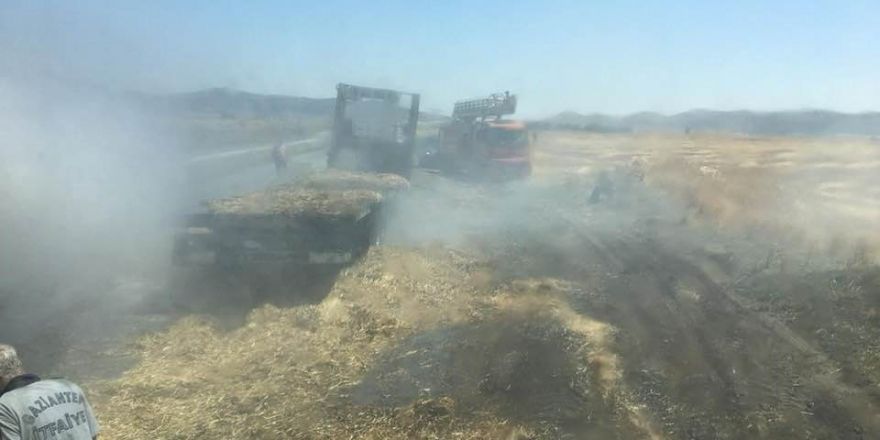 Saman yüklü tır alev alev yandı