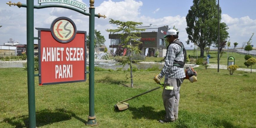 Çimler biçiliyor, yabani otlar temizleniyor