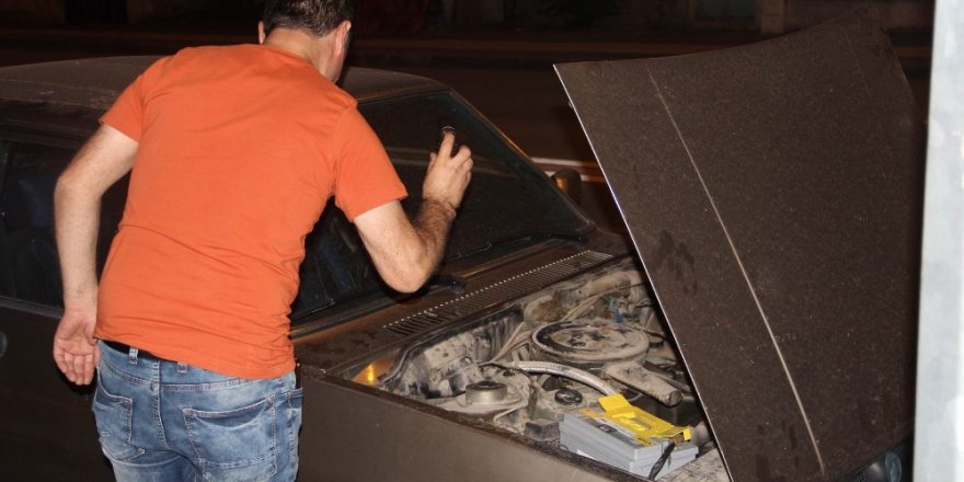 Otomobile giren yılana biber gazlı müdahale