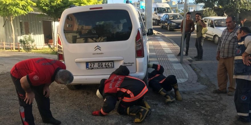 Kedinin girdiği araç oto sanayiye götürüldü