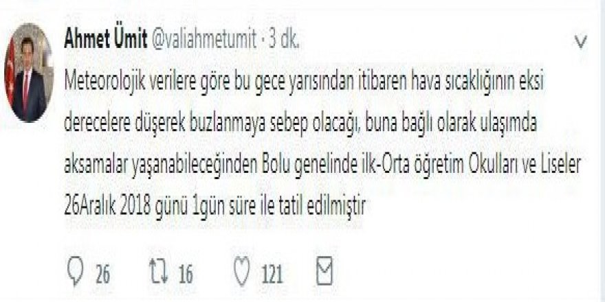 Bolu’da eğitime 1 günlük kar engeli