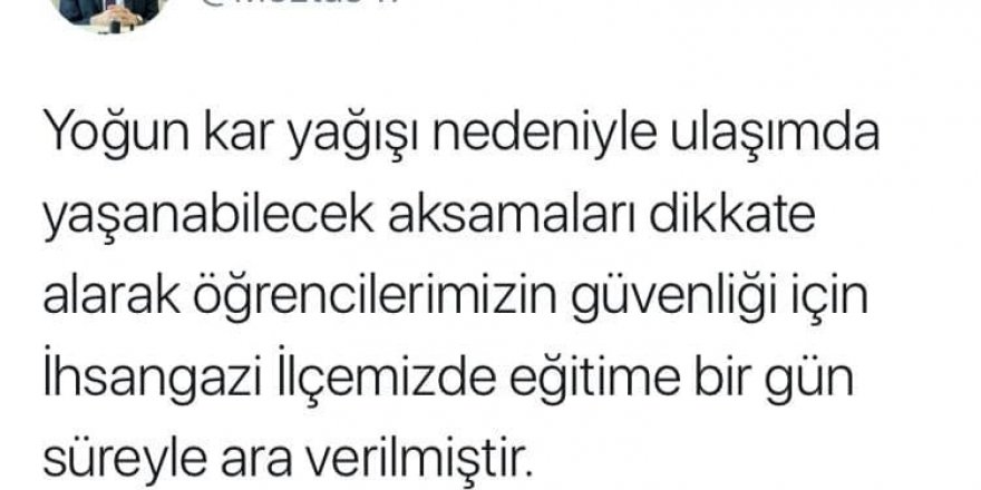 Kastamonu İhsangazi’de okullar tatil edildi