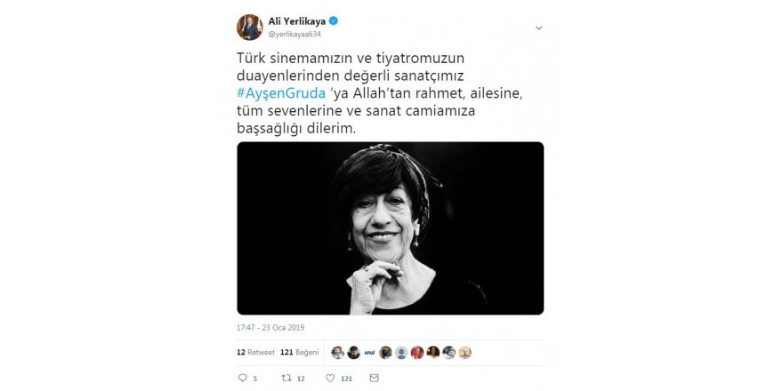 İstanbul Valisi Yerlikaya’dan Ayşen Gruda için taziye mesajı