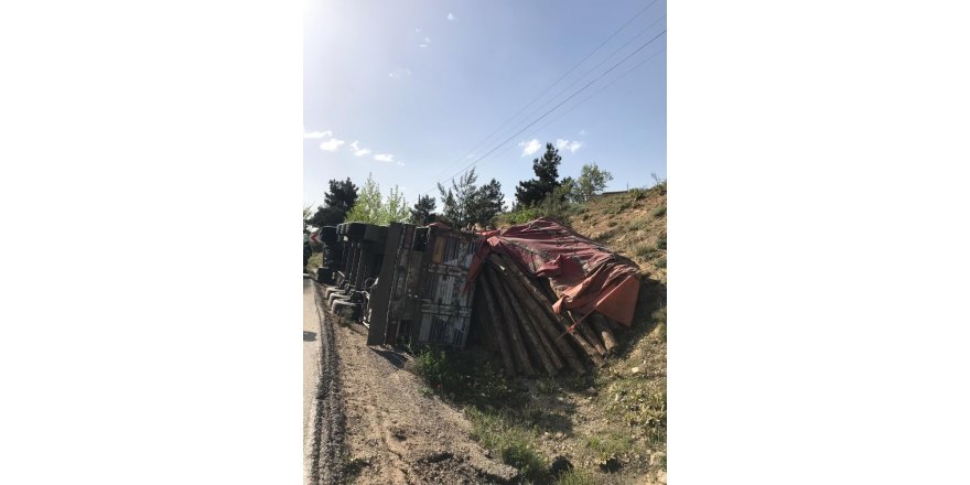 Tomruk yüklü tır devrildi 1 kişi yaralandı