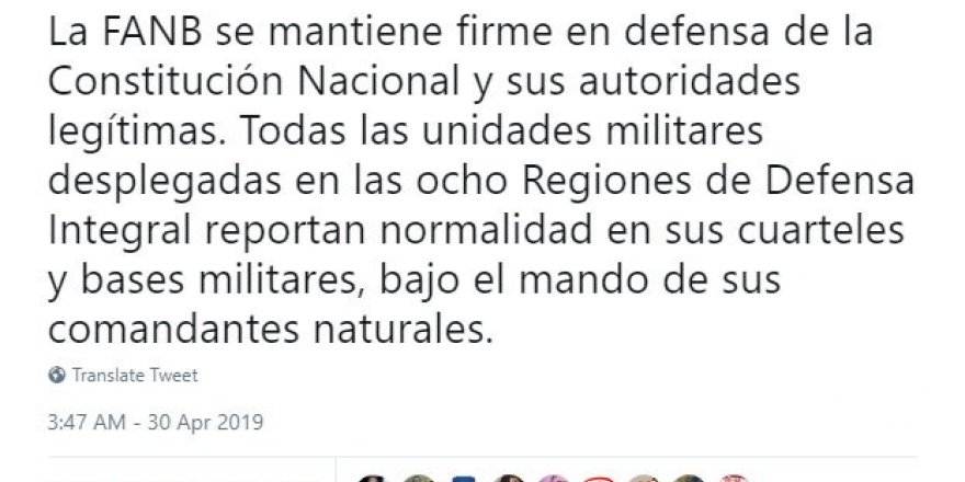 Venezuela Savunma Bakanı: "Ordu Maduro’yu destekliyor"