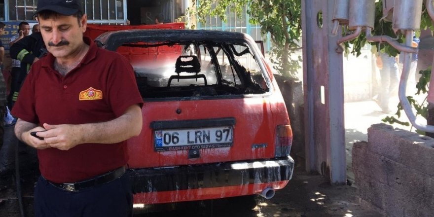 Kaynak yapılan otomobil alev aldı