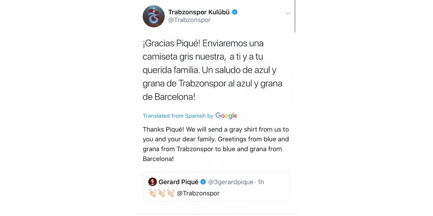 Trabzonspor’dan Pique’ye forma sözü