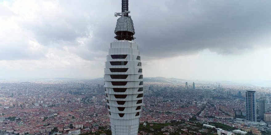 Çamlıca Kulesi’nde gelinen son durum havadan görüntülendi