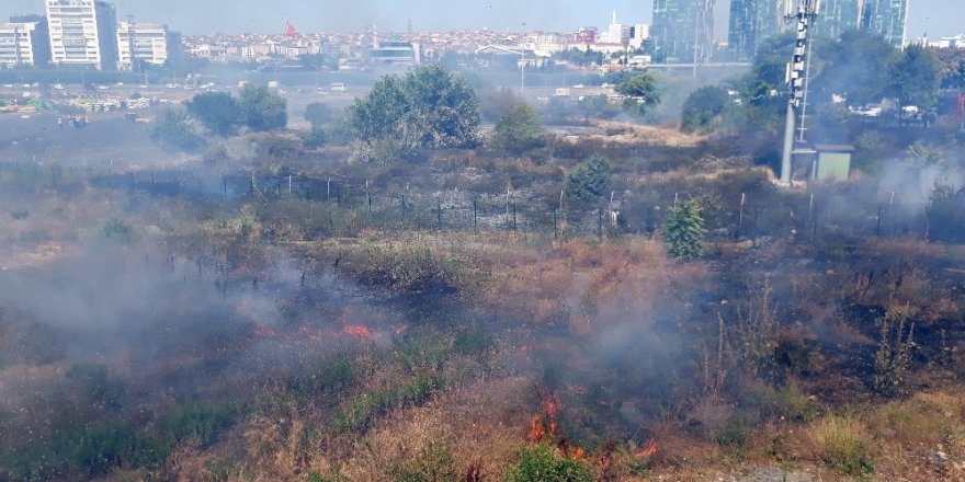 E-5 kenarında çıkan yangın sürücülere zor anlar yaşattı