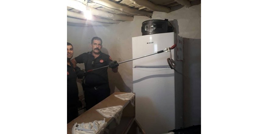 Eve giren yılanı itfaiye ekipleri çıkardı