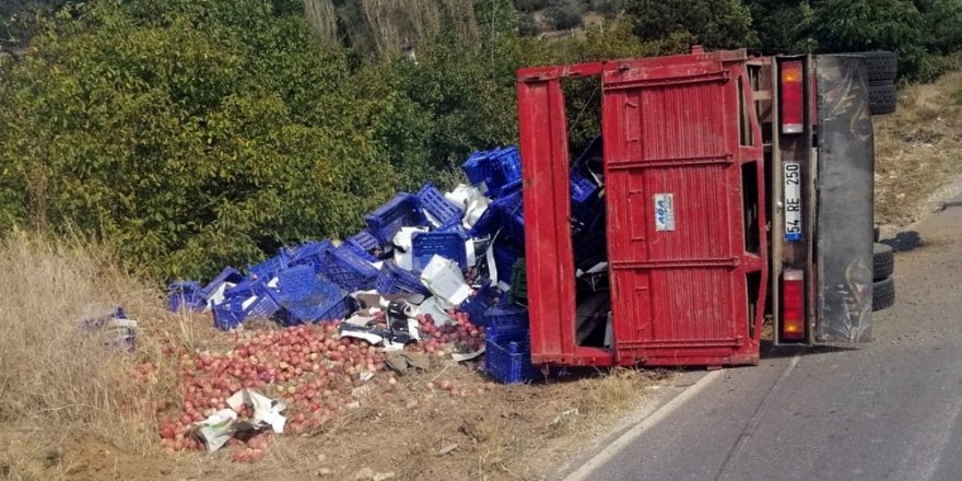 Meyve yüklü kamyon devrildi: 1’i ağır 2 yaralı