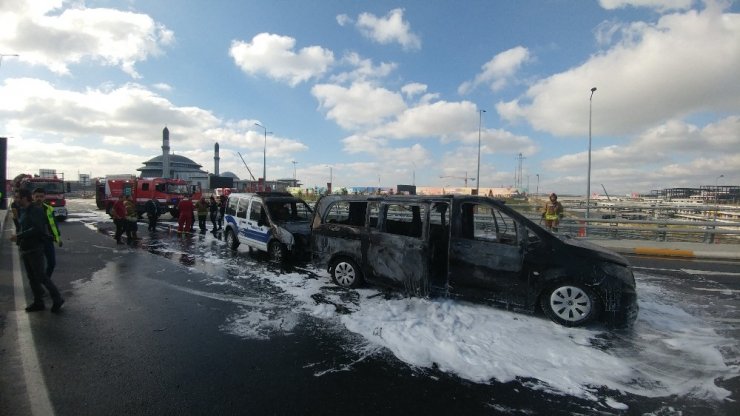 İstanbul Havalimanı’nda seyir halindeki VIP araç alev alev böyle yandı