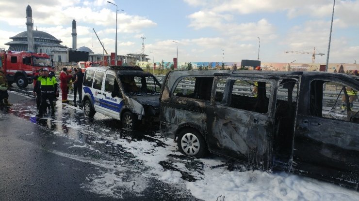 İstanbul Havalimanı’nda seyir halindeki VIP araç alev alev böyle yandı
