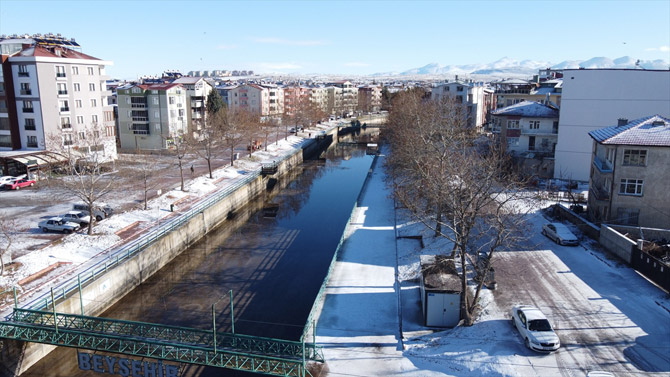 Kar yağışı Beyşehir'de güzel görüntüler oluşturdu 9
