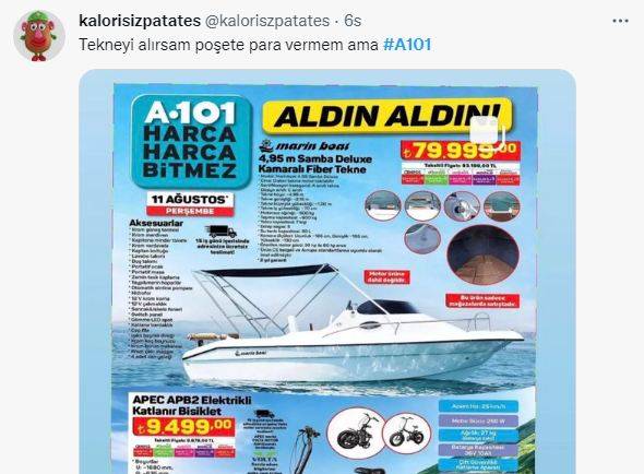 A101'in tekne satışı sosyal medyada dalga konusu oldu 5