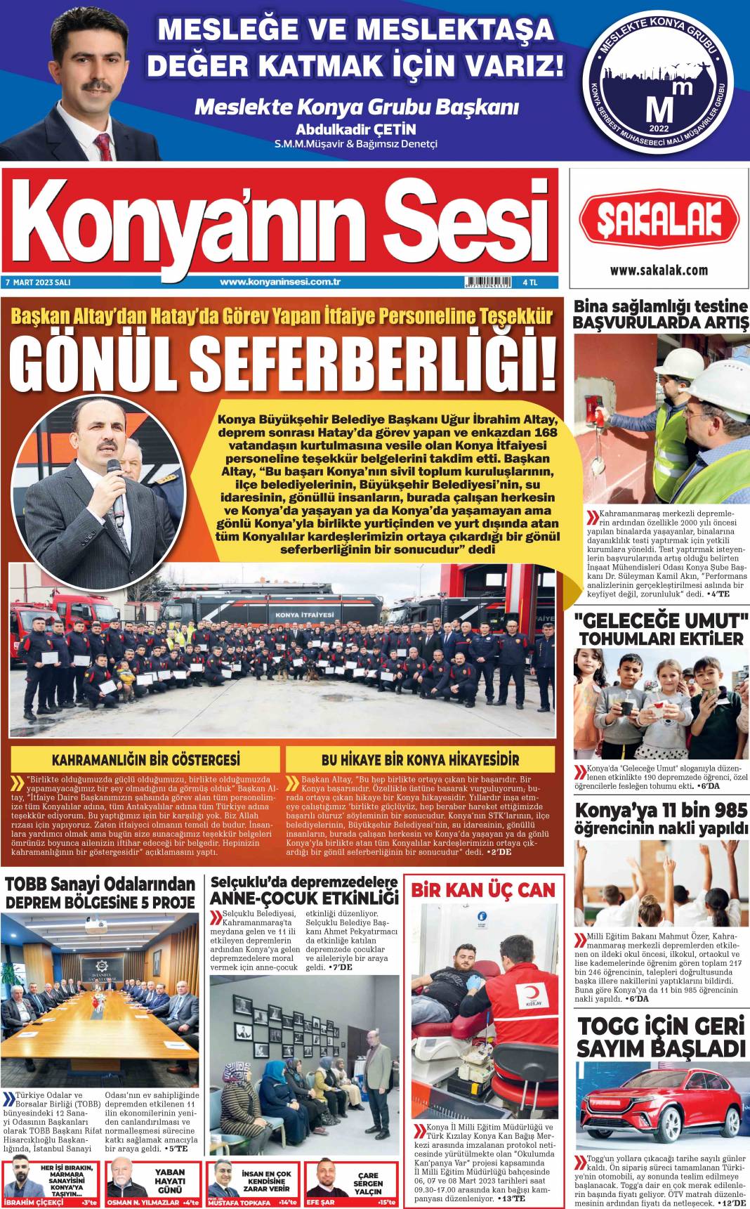 Konya gazeteleri 7 Mart'ta ne yazdı 7
