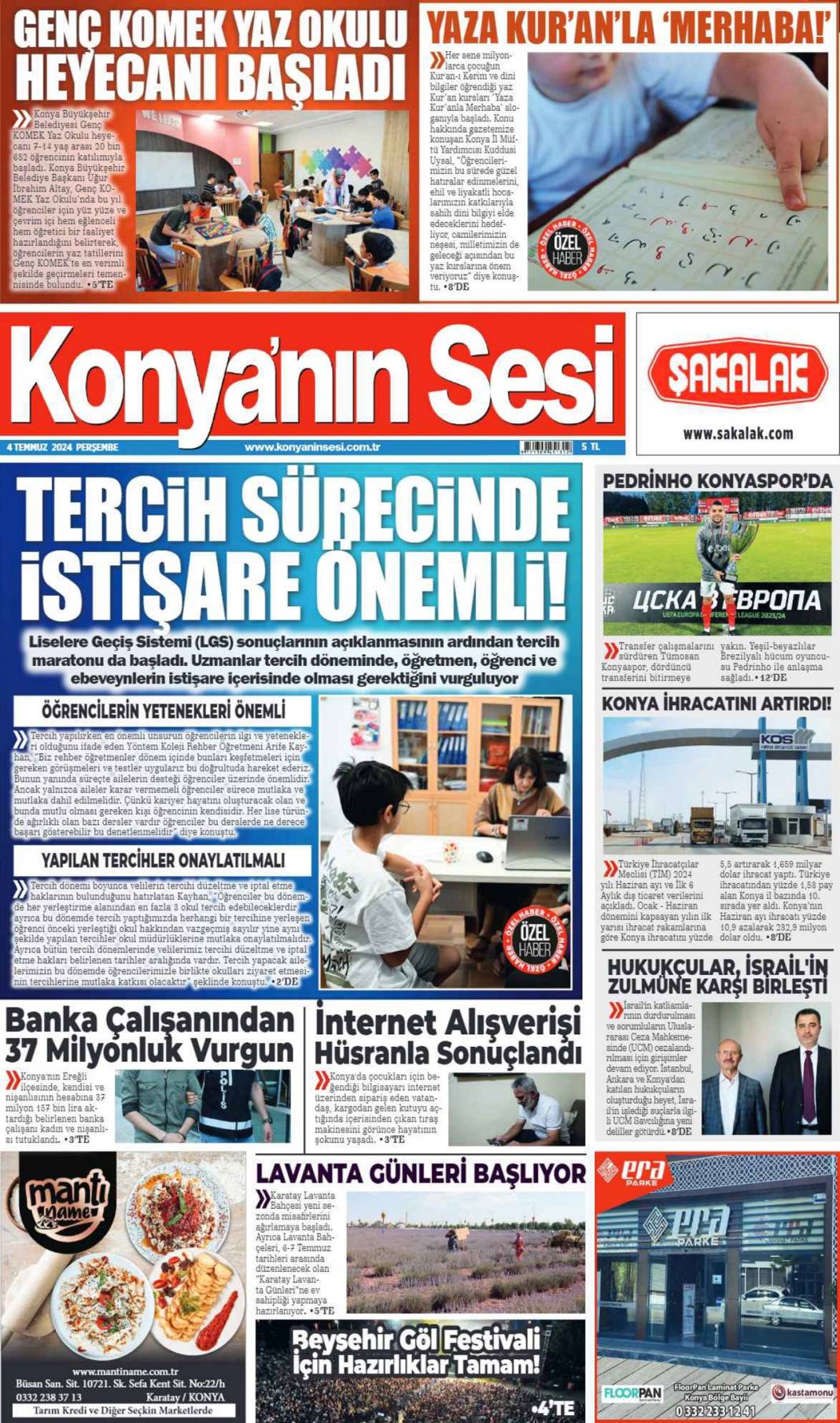 Konya'da günün gazete manşetleri (4 Temmuz 2024) 10