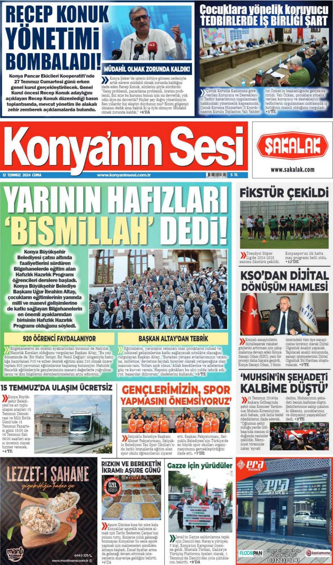 Konya'da günün gazete manşetleri (12 Temmuz 2024) 9