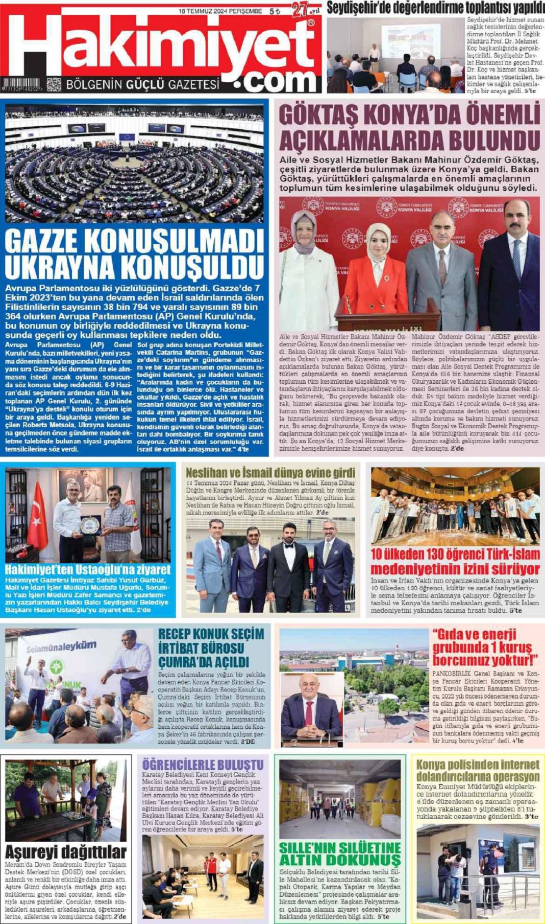 Konya'da günün gazete manşetleri (18 Temmuz 2024) 9