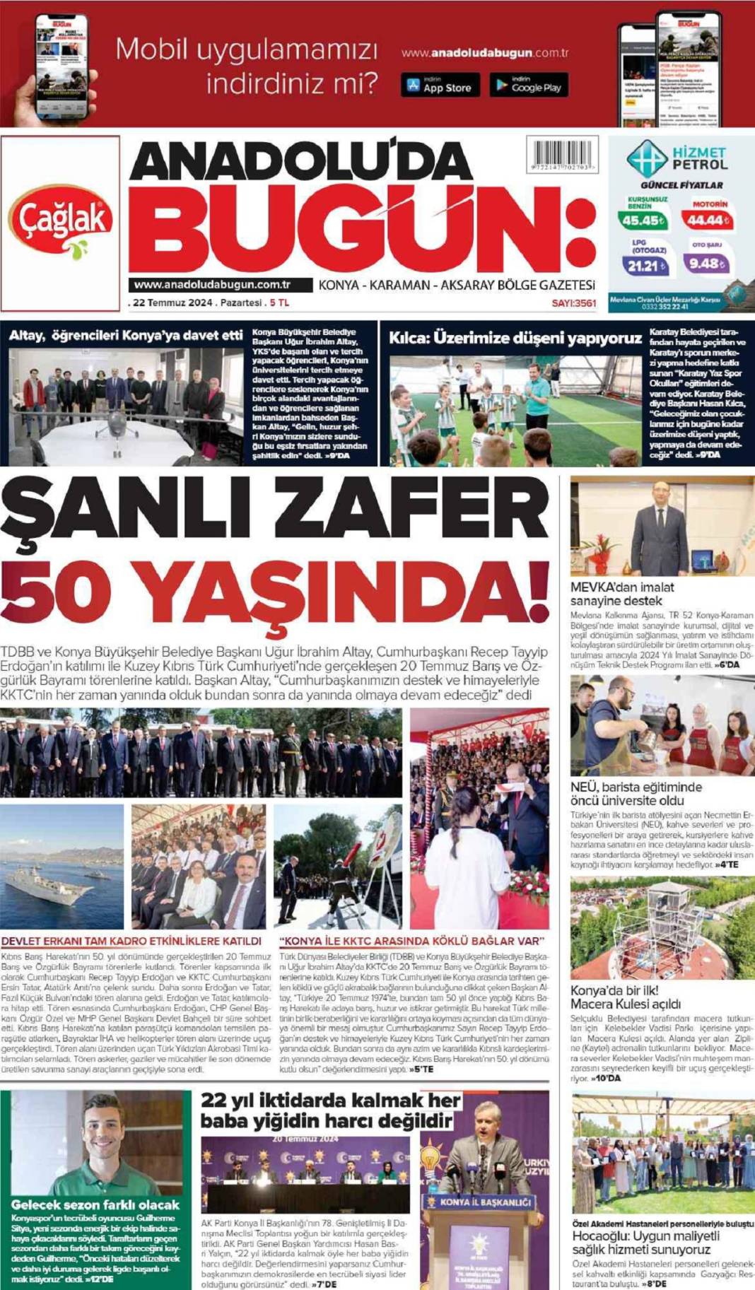 Konya'da günün gazete manşetleri (22 Temmuz 2024) 9