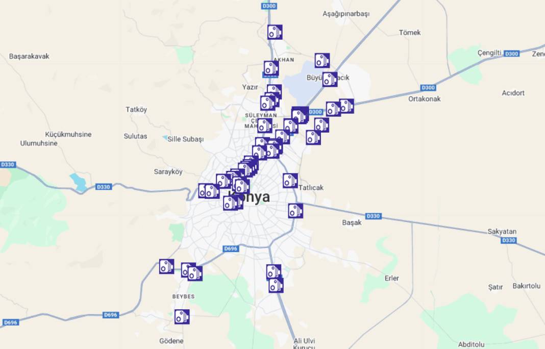 Konya'daki sabit radar ve elektronik denetleme sistemlerinin yerleri 3