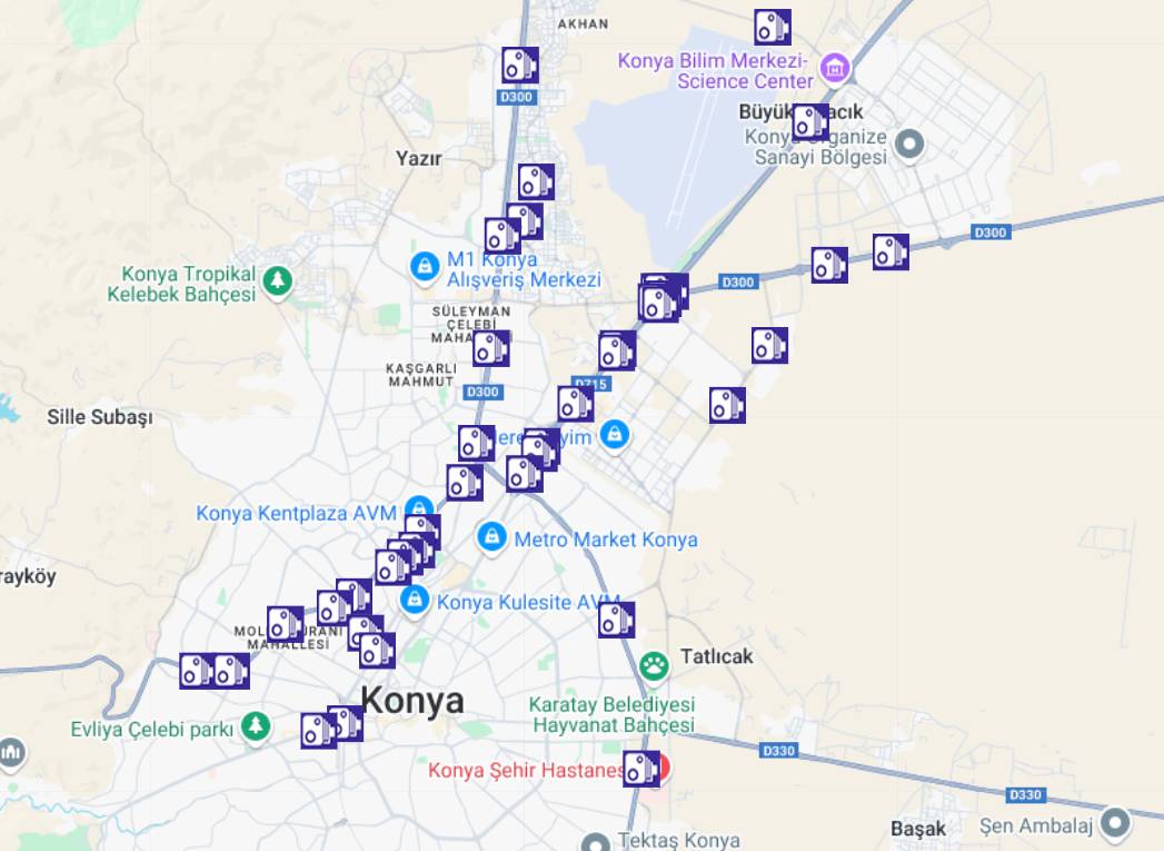 Konya'daki sabit radar ve elektronik denetleme sistemlerinin yerleri 5