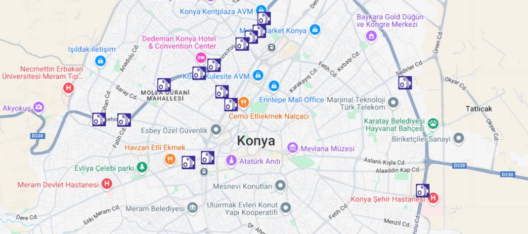 Konya'daki sabit radar ve elektronik denetleme sistemlerinin yerleri 7