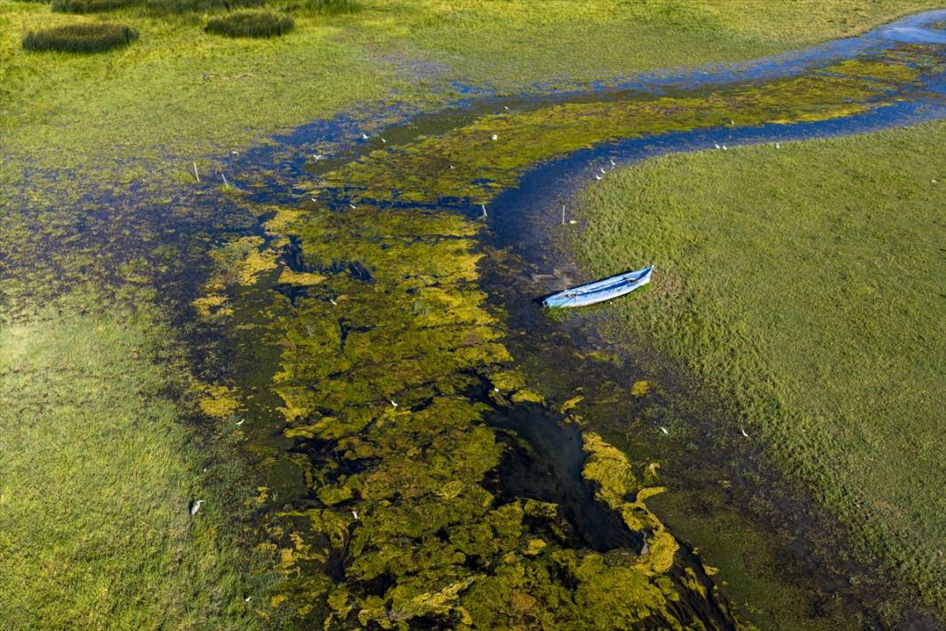 Beyşehir Gölü'nde kuraklık nedeniyle ortaya çıkan gözeler havadan görüntülendi 7
