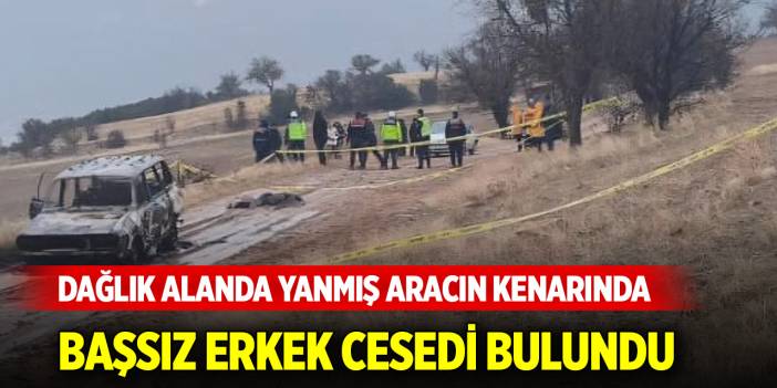 Dağlık alanda yanmış aracın kenarında başsız erkek cesedi bulundu