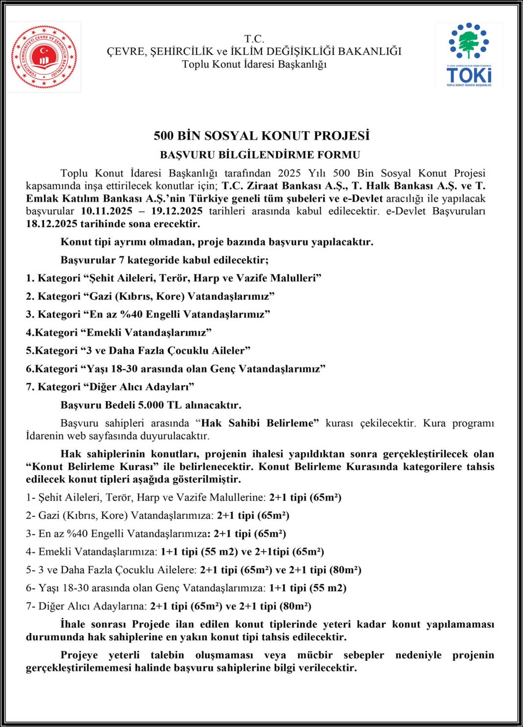 Yüzyılın Konut Projesi başvuru bilgilendirme formu 1