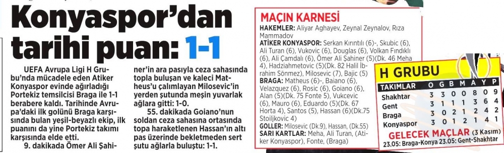 Atiker Konyaspor - SC Braga maçının basına yansımaları 12