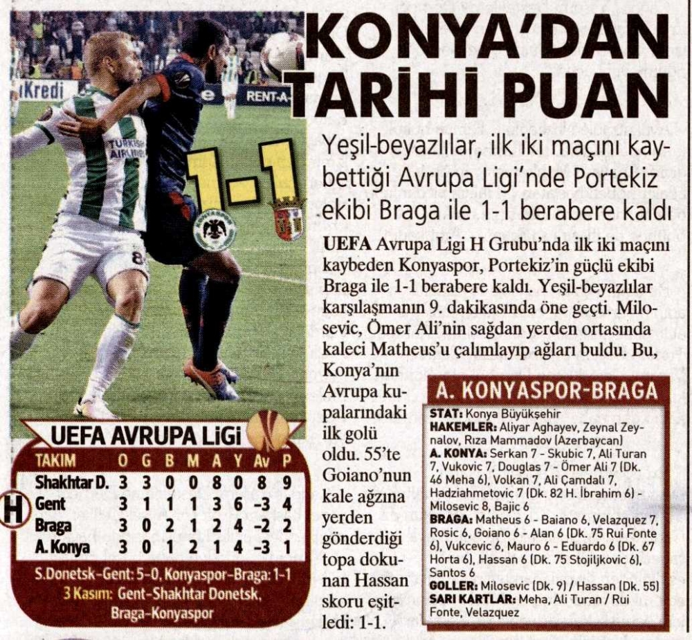 Atiker Konyaspor - SC Braga maçının basına yansımaları 16