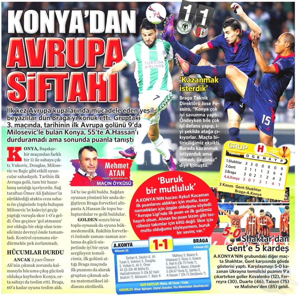 Atiker Konyaspor - SC Braga maçının basına yansımaları 2