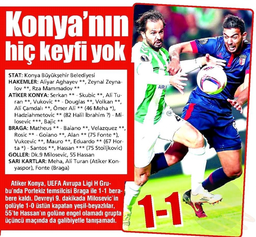 Atiker Konyaspor - SC Braga maçının basına yansımaları 7