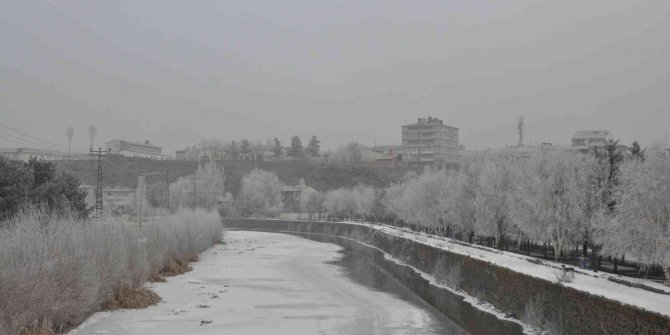 Kars’ta ağaçlar kırağı tuttu